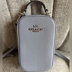 NWT Coach Eva Phone Crossbody Bag Grey Mist Pebbled Leather Crossbody Bag
